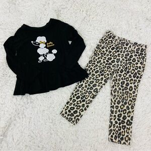 Garanimals Black Top with Poodle Design & leopard print leggings set SZ 3T